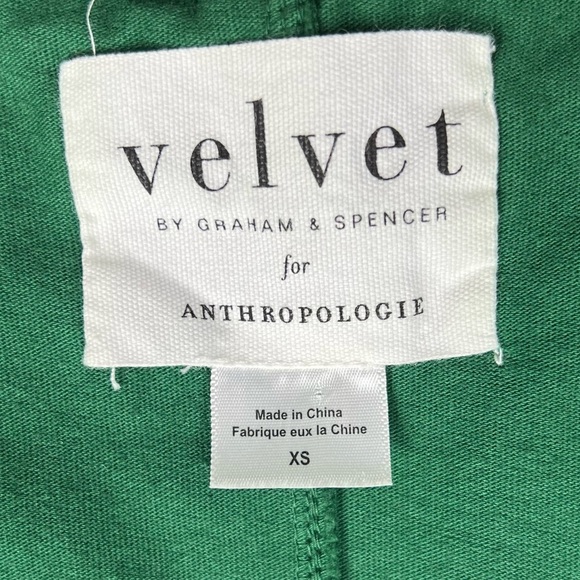 Anthropologie Dress Womens XS Velvet by Graham&Spencer Green Puff Sleeve Mini - Picture 6 of 7